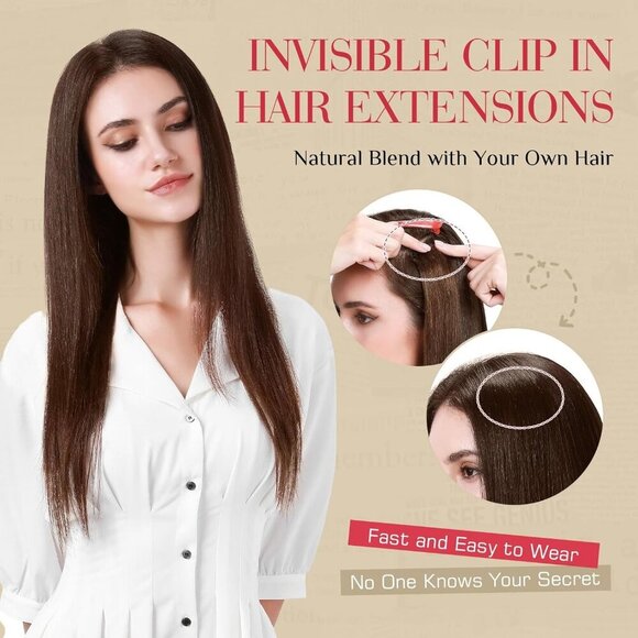 Real Human Hair Clip In Extensions 6 Pcs 10 Inches Seamless Clear Fit for Women